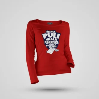 Neenga Puli Vaala Pudichitinga Mr Nalla Thambi Women's Long Sleeve T-Shirt in Red Color