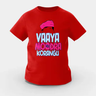 Vaaya Moodra Korangu Girls Round Neck T-Shirt in Red Color