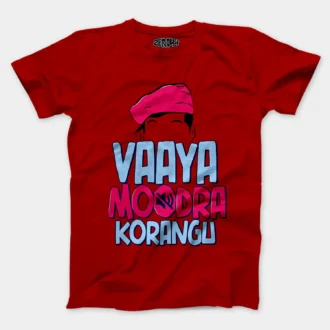 Vaaya Moodra Korangu Men/Unisex T-Shirt in Red Color