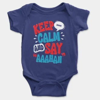 Keep Calm And Say Aaahan Onesie/Romper in Royal Blue Color