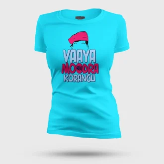 Vaaya Moodra Korangu Women's T-Shirt in SkyBlue Color