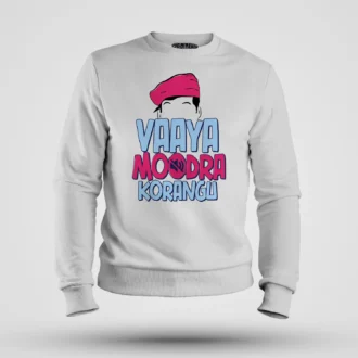 Vaaya Moodra Korangu Men/Unisex Sweatshirt in White Color