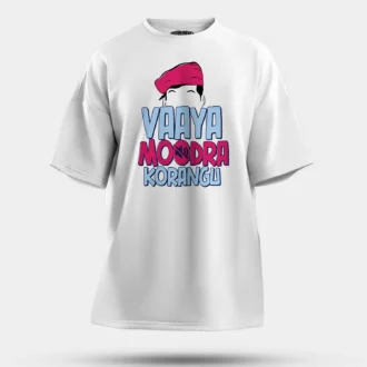 Vaaya Moodra Korangu Men/Unisex Oversized T-Shirt in White Color