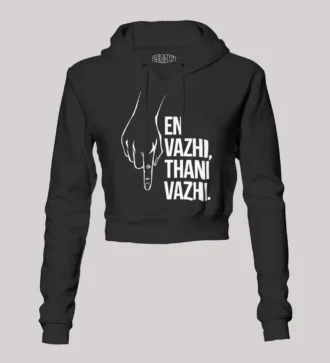 En Vazhi, Thani Vazhi Women's Crop Hoodies in Black Color