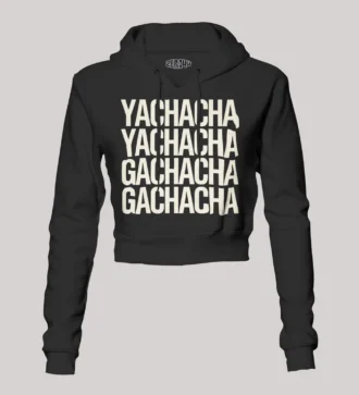 Yachacha Yachacha, Gachacha Gachacha Women's Crop Hoodies in Black Color