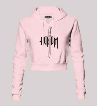 Hukum (Black) Women's Crop Hoodies in Light Baby Pink Color