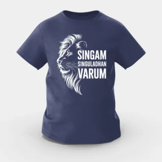 Singam Singuladhan Varum Girls Round Neck T-Shirt in Navy Blue Color