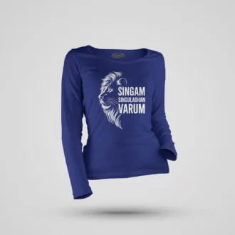 Singam Singuladhan Varum Women's Long Sleeve T-Shirt in Royal Blue Color