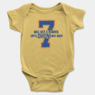 7 Was Just A Number, Until Dhoni Was Born Onesie/Romper in Yellow Color