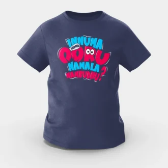 Innuma Indha Ooru Namala Nambudhu Girls Round Neck T-Shirt in Navy Blue Color