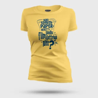 Nalu English Paper Meinjittu Vandhu Film Kattriya Nee Women's T-Shirt in Yellow Color