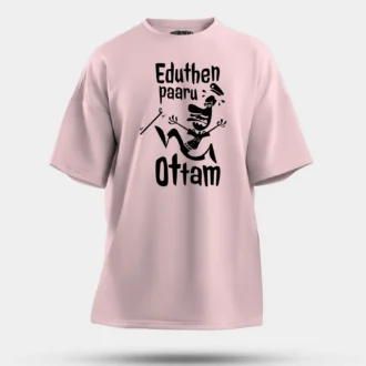 Eduthen Paaru Ottam Men/Unisex Oversized T-Shirt in Light Baby Pink Color