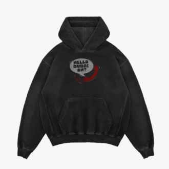 Hello Dubai Ah? Men/Unisex Acid Wash Hoodie in Black Color