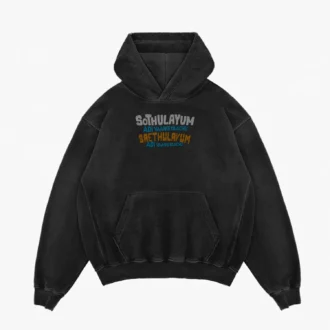 Sothulayum Adi Vaangiyaachu Saethulayum Adi Vangiyachu Men/Unisex Acid Wash Hoodie in Black Color