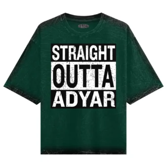 Straight Outta Adyar Men/Unisex Acid Wash Oversized T-Shirt in Bottle Green Color