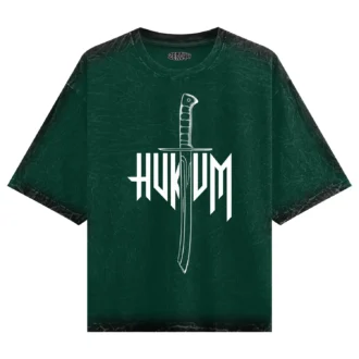 Hukum Men/Unisex Acid Wash Oversized T-Shirt in Bottle Green Color