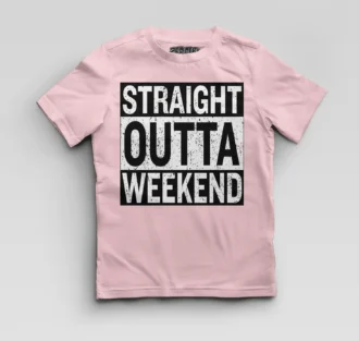 Straight Outta Weekend Boys Round Neck T-Shirt in Light Baby Pink Color