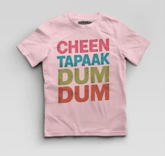 Cheen Tapaak Dum Dum Boys Round Neck T-Shirt in Light Baby Pink Color