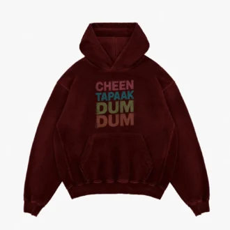 Cheen Tapaak Dum Dum Men/Unisex Acid Wash Hoodie in Maroon Color