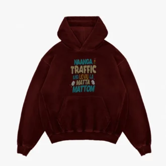 Naanga Traffic And Lovu La Matta Mattom Men/Unisex Acid Wash Hoodie in Maroon Color