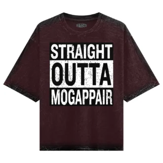 Straight Outta Mogappair Men/Unisex Acid Wash Oversized T-Shirt in Maroon Color