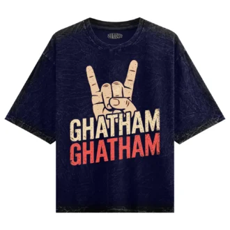 Ghatham Ghatham Men/Unisex Acid Wash Oversized T-Shirt in Navy Blue Color