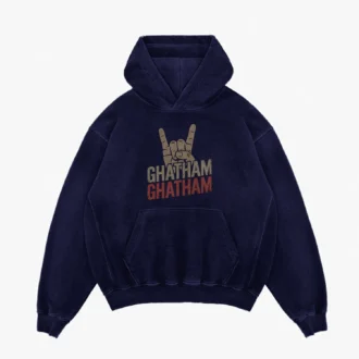Ghatham Ghatham Men/Unisex Acid Wash Hoodie in Navy Blue Color