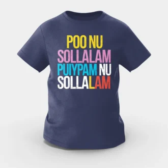 Poo Nu Sollalam Girls Round Neck T-Shirt in Navy Blue Color