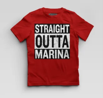 Straight Outta Marina Boys Round Neck T-Shirt in Red Color
