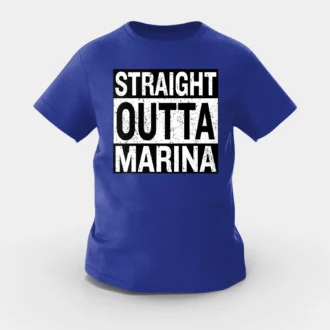 Straight Outta Marina Girls Round Neck T-Shirt in Royal Blue Color