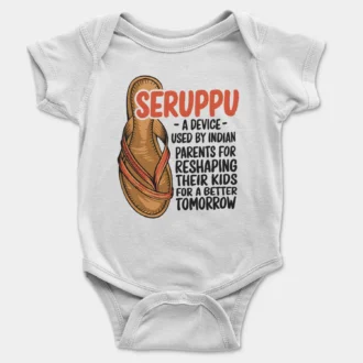 Seruppu - A Device Used By Indian Parents Onesie/Romper in White Color
