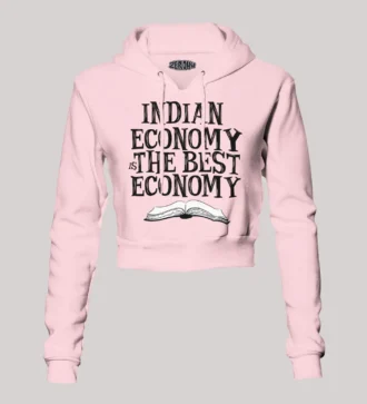 Indian Economy Is The Best Economy Women's Crop Hoodies in Light Baby Pink Color