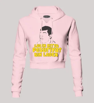 Laden Kitta Pesuriya, Bin Laden Women's Crop Hoodies in Light Baby Pink Color