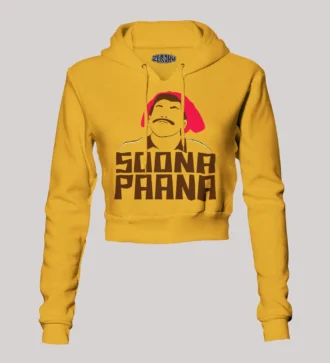 Soona Paana Women's Crop Hoodies in Mustard Yellow Color