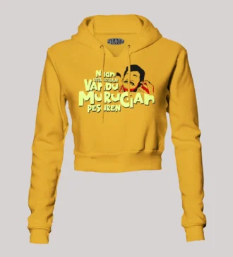Naan Vattacheyalalar Vandu Murugan Pesuren Women's Crop Hoodies in Mustard Yellow Color