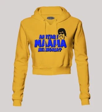 Amitabh Maama Neengala Women's Crop Hoodies in Mustard Yellow Color