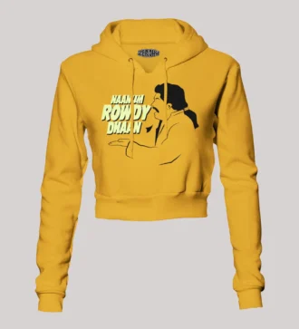 Naanum Rowdy Dhaan Women's Crop Hoodies in Mustard Yellow Color