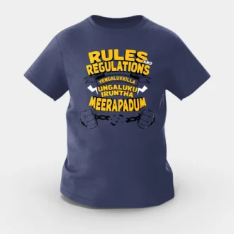 Rules And Regulations Yengalukkilla, Ungaluku Iruntha Meerapadum Girls Round Neck T-Shirt in Navy Blue Color