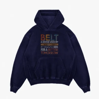 Belt A Device Dark Men/Unisex Acid Wash Hoodie in Navy Blue Color