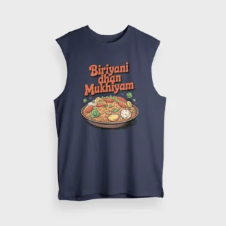 Biriyani Dhan Mukhiyam Veg Men/Unisex Tank Top in Navy Blue Color