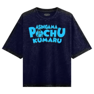 Asingama Pochu Kumaru Men/Unisex Acid Wash Oversized T-Shirt in Navy Blue Color