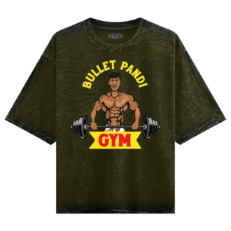Bullet Pandi Gym Men/Unisex Acid Wash Oversized T-Shirt in Olive Green Color