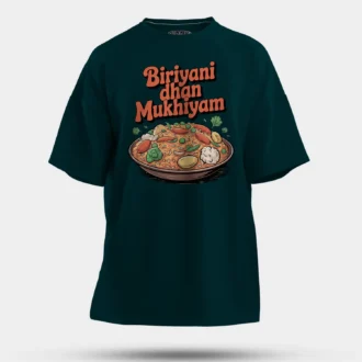 Biriyani Dhan Mukhiyam Veg Men/Unisex Oversized T-Shirt in Petrol Blue Color