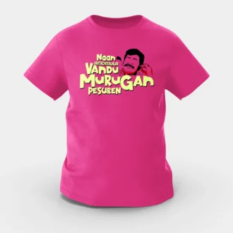 Naan Vattacheyalalar Vandu Murugan Pesuren Girls Round Neck T-Shirt in Pink Color