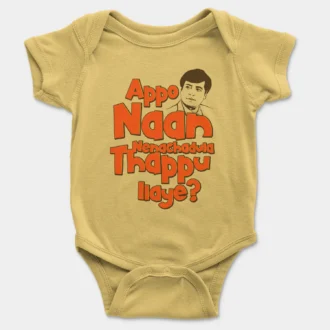 Appo Naan Nenachadula Thappu Ilaye Onesie/Romper in Yellow Color